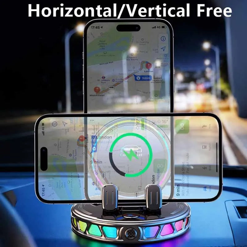RGB lighting car phone holder (with automatic clamping function), supports wireless charging of mobile phones.