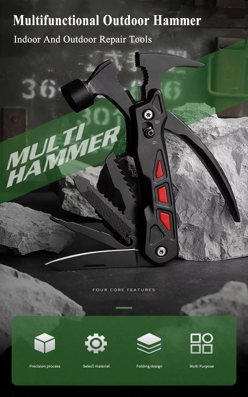 Portable Multifunctional Combination Tool and Emergency Hammer