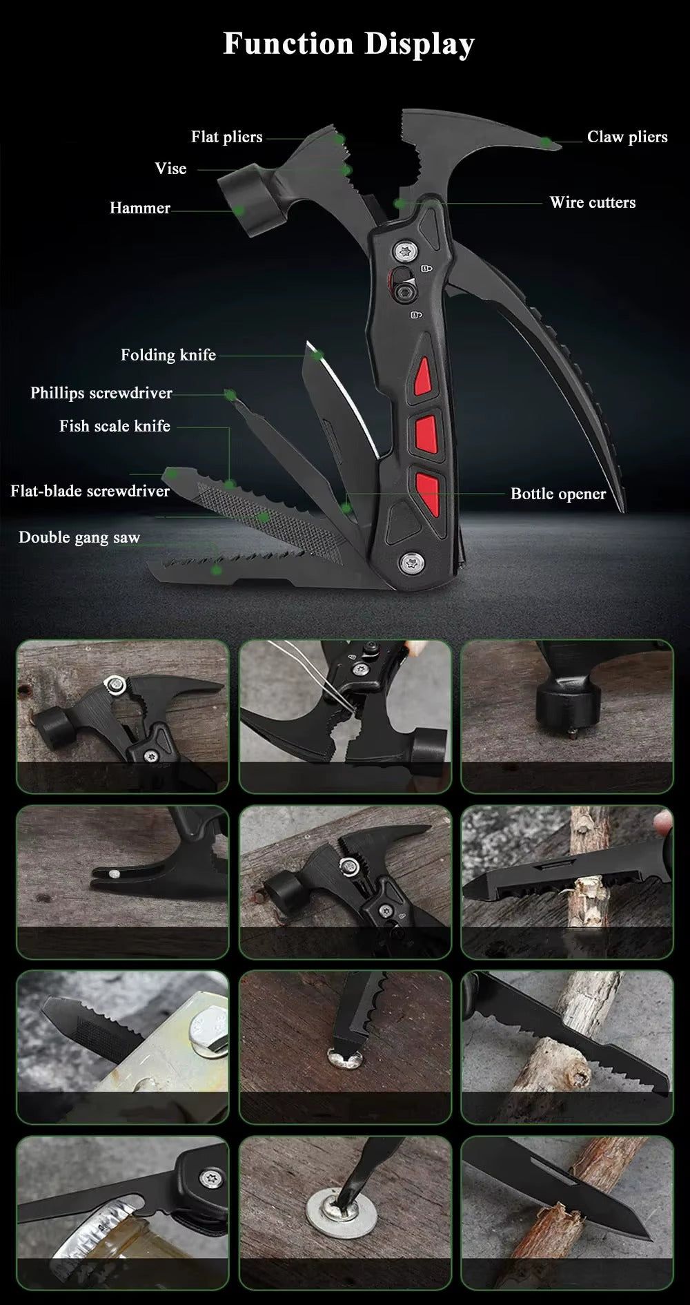 Portable Multifunctional Combination Tool and Emergency Hammer