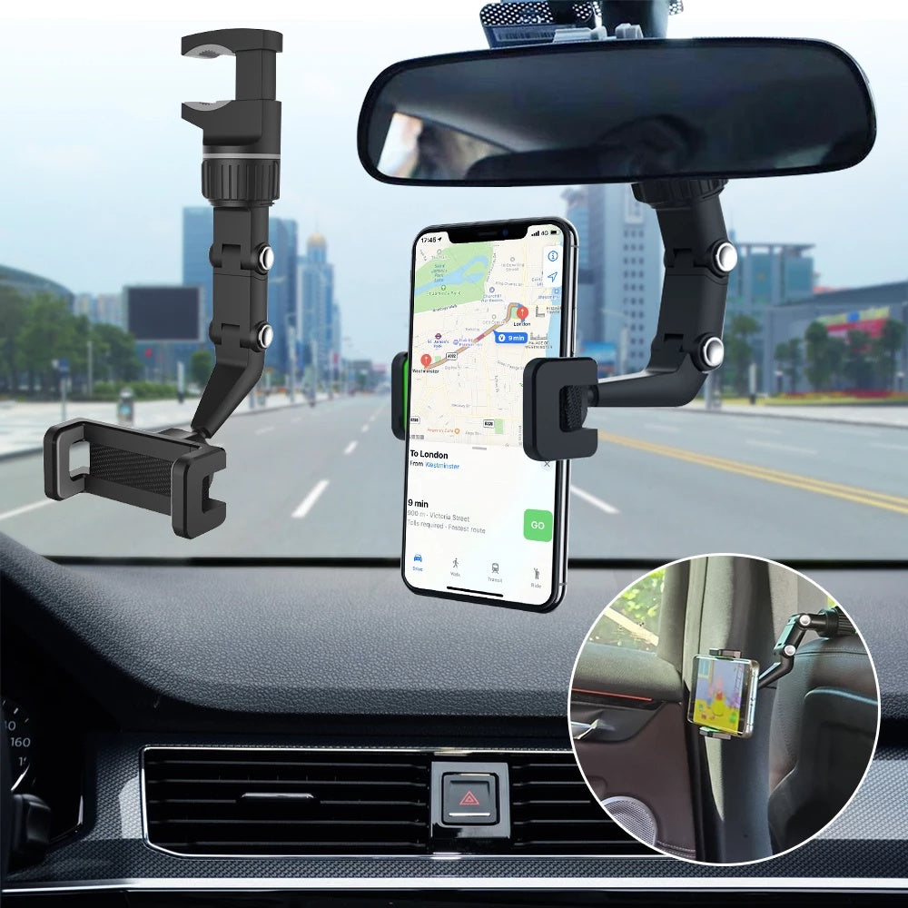 360° Rearview Mirror Phone Mount for Cars