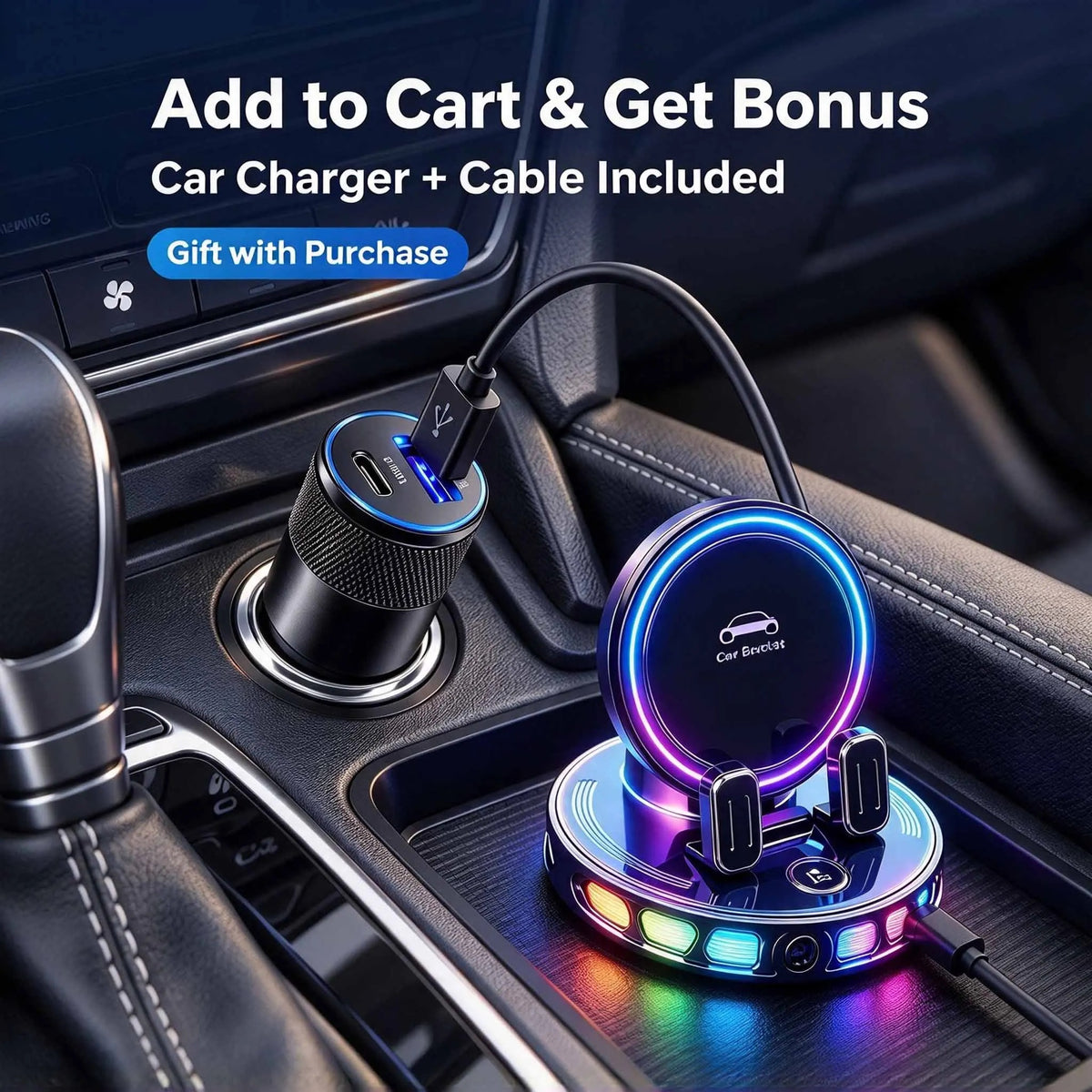RGB lighting car phone holder (with automatic clamping function), supports wireless charging of mobile phones.