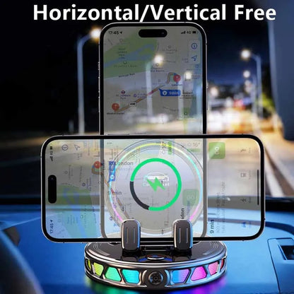 RGB lighting car phone holder (with automatic clamping function), supports wireless charging of mobile phones.